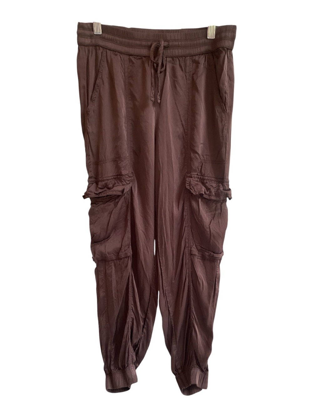 Aerie Chocolate Brown Satin Cargo Joggers Pants Drawstring Small - Picture 3 of 7